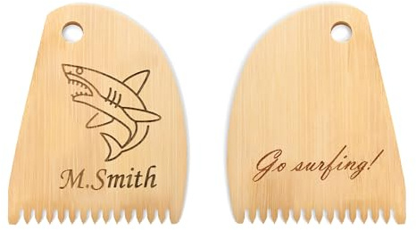 Surfboard Wax Comb Personalised Shark Sea Turtle Design Bamboo Wax Comb with Engraved Text, Surf Wax Comb with Hole, Surfboard Wax Removal Tool Gift for Men Women Surfer