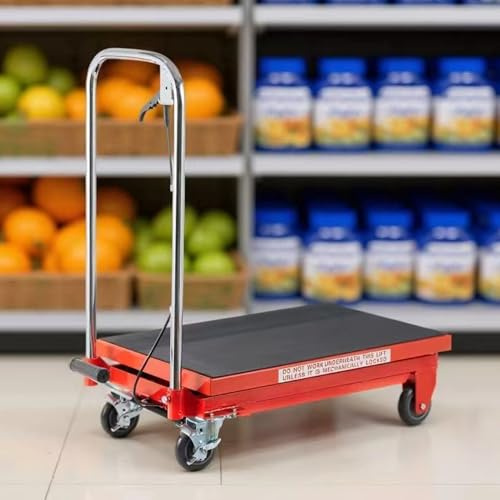 Hydraulic Lift Table Cart, 500lbs Load Capacity Manual Single Scissor Lift Table with Non-Slip Pad and 4 Wheels, Hydraulic Scissor Cart for Material Handling, 50 Lifting Height