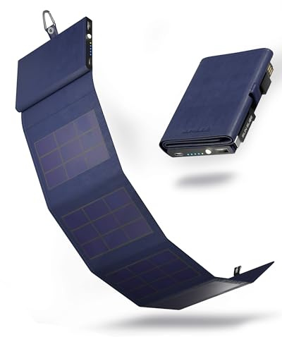 Mini Batterie Externe Solaire Portable 4000 mAh - 4W Sunslice Photon, Plus Petit Chargeur solaire, panneau solaire portable pour smartphone, pour la Randonnée, compatible avec toutes les marques, Bleu