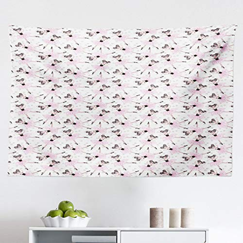Ambesonne Ballerina Tapestry, Cartoon Girls Doing Ballet in Tutus with Hearts, Fabric Wall Hanging Decor for Bedroom Living Room Dorm, 45 X 30, Pale Pink Charcoal Grey