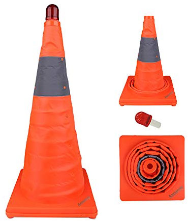Annurssy Collapsible Traffic Cone with LED Light 28 inches / 71cm Multi-Function Pop-up Reflective Traffic Safety Cone