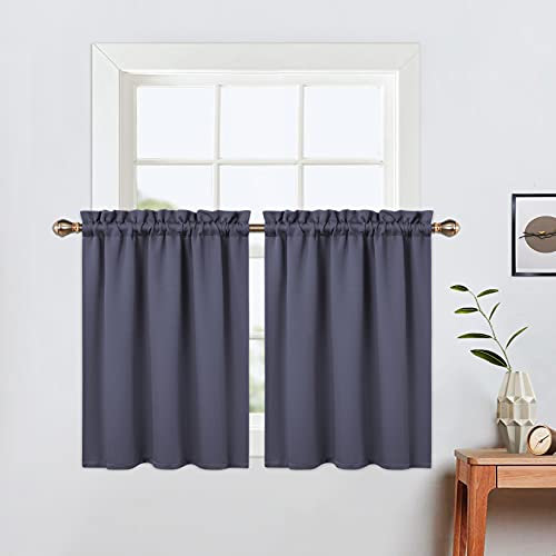 LinTimes Kurze Fenstervorhänge,Verdunkelungsvorhang für Küche Fenster,Thermische Fensterbehandlung und Cafe-Vorhang zur Raumverdunkelung 66cmx91cm(26x36 inch),2 er Set Dunkelgrau