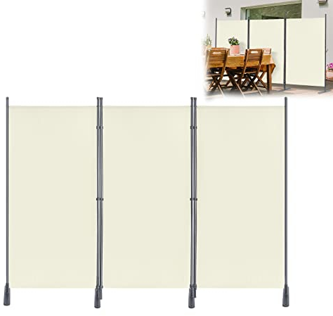 YRHome Skärm, rumsavdelare, 3 delar, flexibel skiljevägg, insynsskydd, skärmvägg, 275 x 180 cm, rumsavdelare, insynsskyddsvägg med buntband och spikar för sovrum, vardagsrum, kontor (beige)