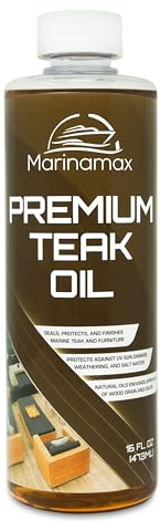 Marinamax Premium Teak Oil 16 Oz | Wood Oil, Preserver, Stain, Sealer, and Protector | Great for Teak Furniture and Boat and Marine Interior Teak Wood