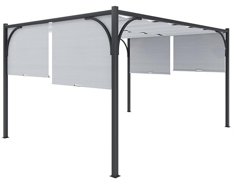 Gazebo Pergola 3x4 M Pergolato Con Tetto Scorrevole Telo Colore Grigio Impermeabile Retrattile Richiudibile Struttura Nera Acciaio Giardino Terrazzo Piscina Esterno Campeggio Design Elegante Moderno