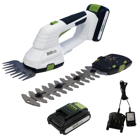 TRUTZHOLM Akku Rasentrimmer 2-in-1 inkl. 20V 2.0Ah Akku L-Ionen 10 cm Gras- und 20 cm Strauchklinge Akku Grasschere Rasenkantentrimmer Rasenschere Strauchschere Heckenschere mit Akku und Ladegerät