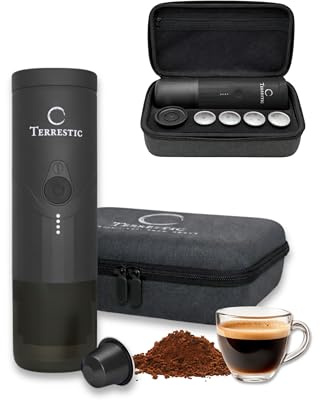 Terrestic Machine à Café Expresso Portable Électrique – Compatible Capsules Nespresso et Café Moulu, Rechargeable USB-C, avec Étui de Transport Rigide, Idéale pour Voiture, Camping et Voyage