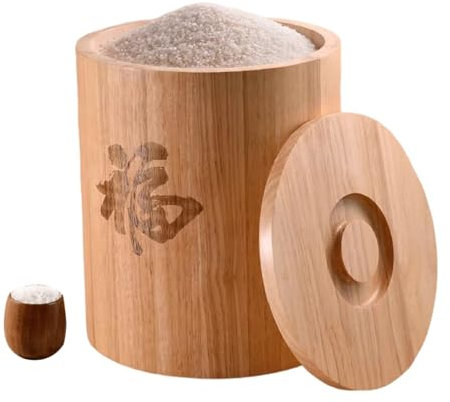 Distributeur de Riz en Bois, Distributeur de Céréales, Stockage, Anti-poussière, Résistant À L'humidité, Distributeur de Céréales avec Couvercle pour Riz, Céréales, Farine, Aliments Secs(10kg)