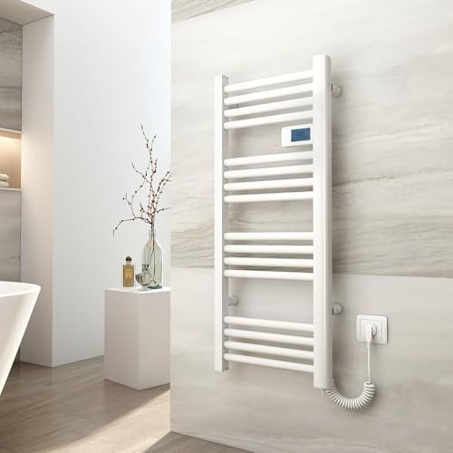 EMKE Termoarredo elettrico 96x40cm, 300W, Radiatore da bagno con display digitale, scaldasalviette elettrico bagno diritto (Bianco)