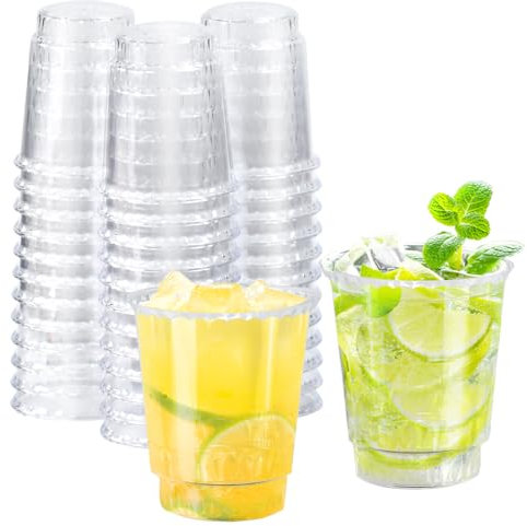 Huucozn 40 Unidades Vasos de Plástico Duro Reutilizables 220ml - Vasos de Plástico Duro Transparente para Bebidas, Jugo, Cóctel y Cerveza - Vaso Duro para Fiesta, Cumpleaños y Bodas - Lavable a Mano