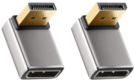 HLLYLL DisplayPort Adapter 2er Set - 8K@60Hz UHD HDR DisplayPort 90 Grad 270 Grad Abgewinkelt (Stecker auf Buchse) - DP Extender Verlängerungsstecker Aluminiumgehäuse Konverter für Monitor