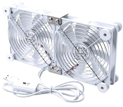 aceyoon 120mm USB PC Row Fan 5V, White Double Computer Ventilator with 3 Adjustable Speeds Silent Cooling Fan with 8 Shock Absorbent Feet Cooler Mini Blower with Metal Grille for PS5/Laptop/TV Box