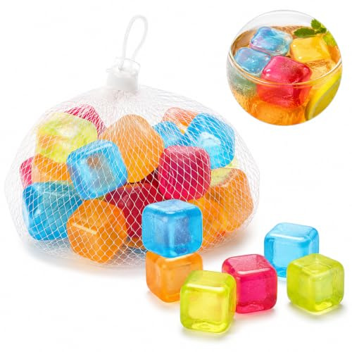 MAR Reusable Ice Cubes 20 Pack – Mesh Bag Drink Chillers for Summer Garden | Food-safe reusable plastic ice cubes with mesh bag. Ideal for cooling drinks, water and summer garden beverages.