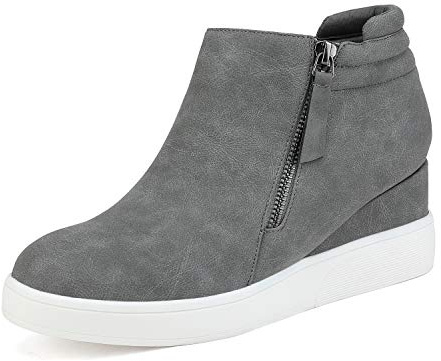 DREAM PAIRS Women's Wedge Heel Ankle Boots, Designed for Comfort, Zippers for Easy Wear, Reliable Grip, 2.35-Inch Elevation, Casual Style, Size 9,Grey,WEDGE-SNKR-2