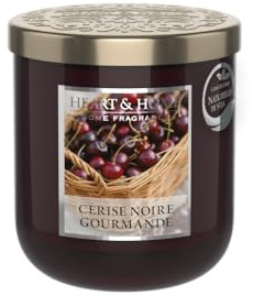HEART & HOME - Duftkerze auf Basis von natürlichem Sojawachs für Zuhause - Kleines Glas Schwarze Kirsche - Brenndauer 30h - Geschenk, Dekoration und Duft für Zuhause