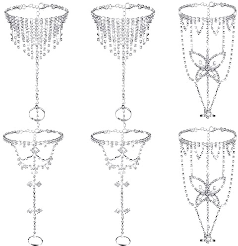 Hicarer 6 Pcs Foot Jewelry Barefoot Sandals for Women Rhinestone Bohemian Foot Ankle Chains for Beach Wedding(Rhinestone Tassel Butterfly Pendant Style)