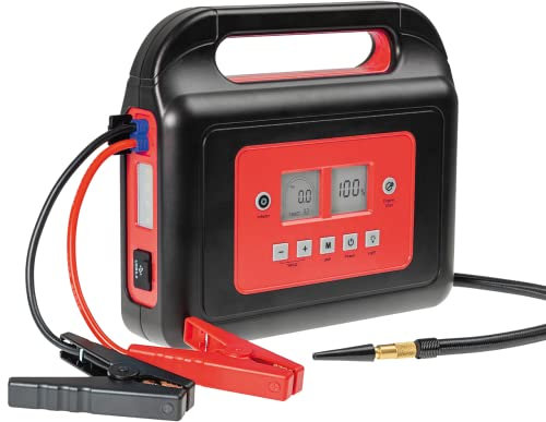 WALTER Li-Ion Starthilfegerät mit Kompressor, 800A Starthilfeleistung, 10.000mAh Akku, USB3.0 und USB-C Anschluss, leistungsstarke LED-Leuchte mit 3 Modi, Kompressor bis zu 8,4bar