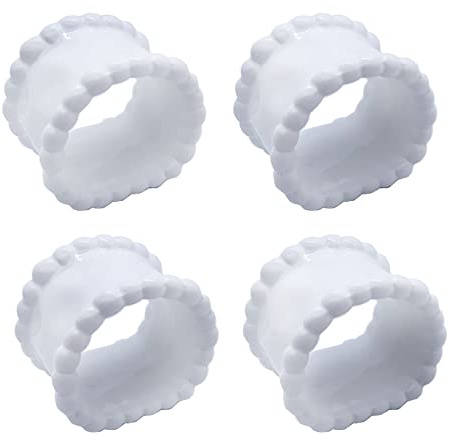 Porcelain Napkin Rings Beaded Napkin Rings for Valentine's Day, Pack 4 Bead Side Serviette Ring Buckles Round Cloth Napkin Bands for Dinner Parties, Weddings Receptions, Family Gatherings