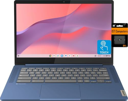 Lenovo Chromebook 14 Touchscreen Laptop (14 FHD Touch Display, 8-Core MediaTek Kompanio 520, 4GB RAM, 128GB Storage (64GB eMMC+64GB SD)), Webcam, 13-Hrs Long-Battery Life, Chrome OS, Abyss Blue