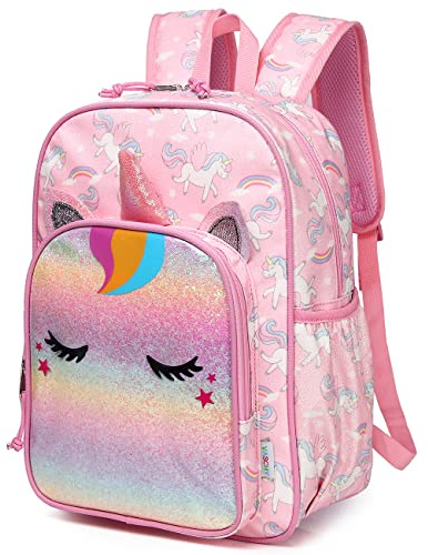 VASCHY 11.5L Lightweight Backpack for Boys Girls Water Resistant Backpack with Reflective Chest Strap with Elastic Bottle Pockets for Kindergarten, Glitter Unicorn, Taille unique, daypack backpack