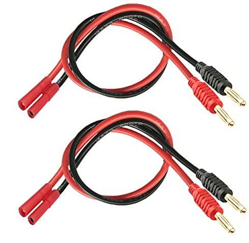WOODGUILIN HXT Stecker Connectors，HXT Steckerstecker auf 4mm Bananenstecker Adapter mit 30cm 12AWG Kabel für RC Hubschrauber，Quadcopter, Lithium Batterien Batterieanschluss(2 Pack HXT Plug)