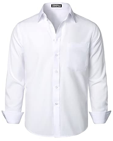 ZEROYAA Men's Regular Fit Dress Shirt Solid Wrinkle-Free Long Sleeve Casual Business Button Up Shirts with Pocket ZSSCL05-White XX-Large