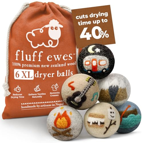 Fluff Ewes Premium Handmade New Zealand Reusable Wool Dryer Balls for Laundry, Anti-Static Alternative to Liquid Fabric Softener, Plastic Dryer Balls or Dryer Sheets, 6 Pack Set, are We There Yet