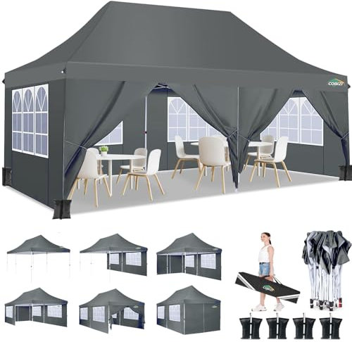 COBIZI Gazebo 3x6 Pieghevole Impermeabile con 6 Parti Laterali, UV 50+ Gazebo da Giardino Tenda Padiglione Pop up con 4 Sacchi di Sabbia, per Campeggio, Festival, Feste