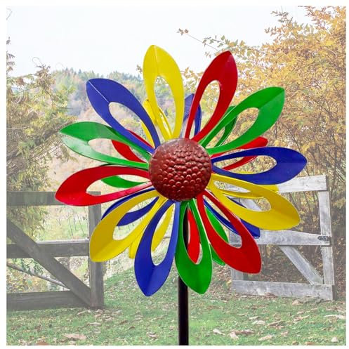 Molinillo Viento Metal Girasoles, 174CM Metal Girasoles Resistir El Clima Severo Molino Viento Flor, La JardíN DecoracióN del Patio,Color