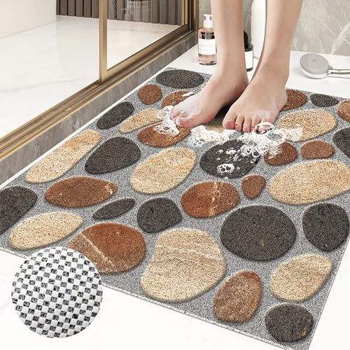 Pevfeciy Duschmatte rutschfest 80x100 cm Duscheinlage rutschfest mit Kieselmuster Weich Komfort PVC Antirutschmatte dusche mit Ablauflöchern,Hohe Wasserdurchlässigkeit,für Nassbereiche