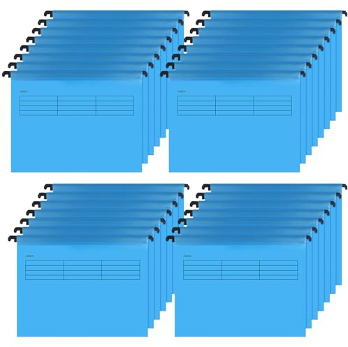 FUNSUEI 30 PCS Blue Filing Cabinet Suspension Files, Hanging Suspension Files for Filing Cabinet, A4 Plastic Suspension Files with Tabs and Inserts, Hanging File Dividers for Office Home