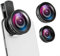Obiettivo grandangolare 0,45x per telefono cellulare, zoom con clip, obiettivo macro 15X, funzione muti, teleobiettivo micros per foto mobili migliorate (nero)