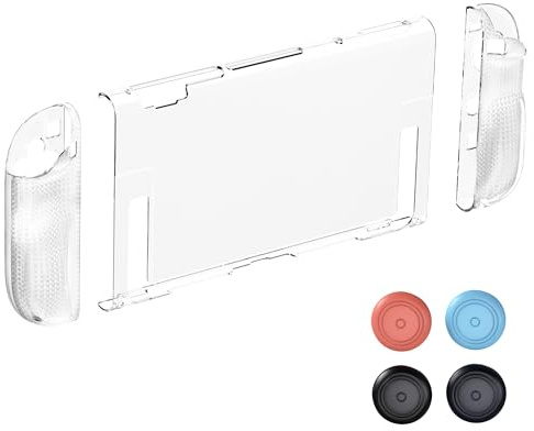 OKCSC Pluggable Clear Case for Nintendo Switch 2, PC Back Case + TPU Grip Protector, Compatible with Switch 2 Controller and JoyCon Grip Controller, Split Design/Free Rocker Cap - Clear
