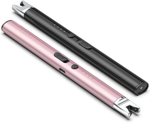 MIIVII 2Pcs Candle Lighter Electric USB Rechargeable Arc Plasma Windproof Lighter For BBQ Stove, Camping, Firework (Black & Pink)