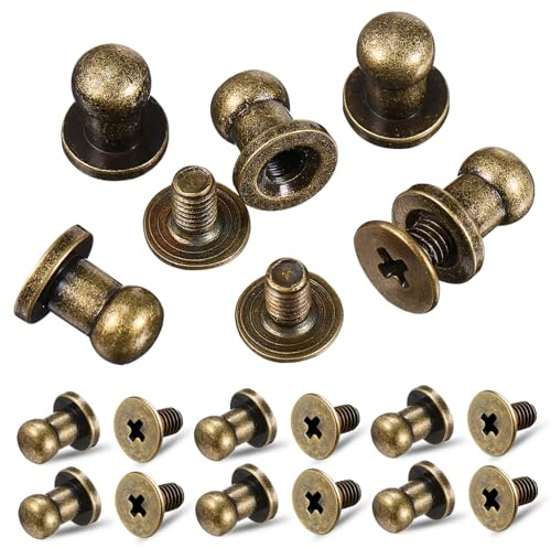 HOMSFOU Viti per Rivetti in Pelle Bronzo 30 Pezzi, Viti Metalliche per Cinture e Tessuti, Rivetti a Vite per Borse e Jeans Fai da Te, Fissaggio per Artigianato Pelle