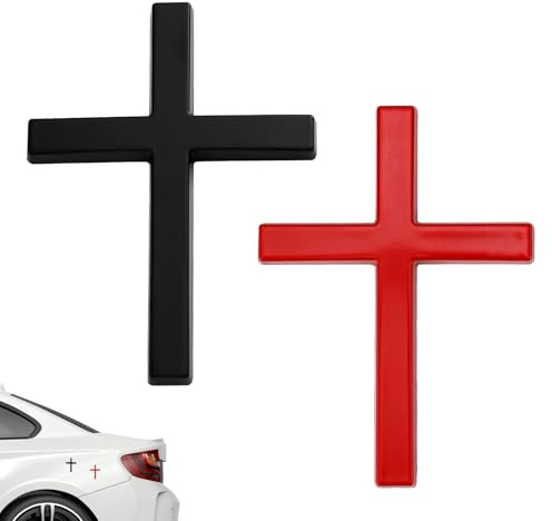 2uds Calcomanías Cruz para Auto, Autoadhesivas Aleación Zinc Calcomanías Cruz 3D Decoraciones Cristianas Auto para Camiones SUV Carrocería Maletero Capó Guardabarros (Negro, Rojo)