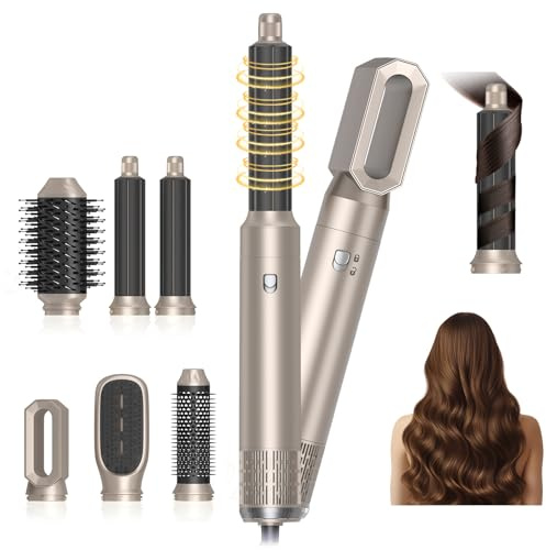 6 in 1 Hairstyler Set, Air Styler mit 1000W Haartrockner, Rundbürstenföhn, Lockenstab, Warmluftbürste, Zum Styling, Glätten, Trocknen, Volumen, Locken