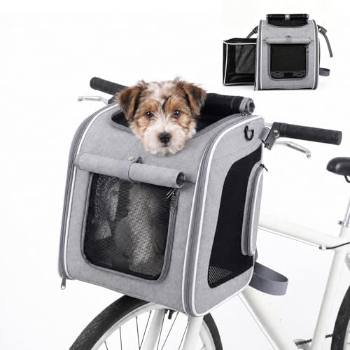 Cestino da Bici Anteriore per Cani e Gatti – Zaino Trasportino Portatile con Finestre in Rete Traspirante, Cerniera SBS e Supporto Robusto – Tracolla Regolabile per Viaggi e Passeggiate