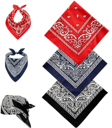 Noirwwe 3 Pack Paisley Bandanas Black Red Navy Head Scarf Neckerchiefs
