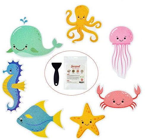 Secopad Lot de 14 grands autocollants antidérapants pour baignoire, douche et baignoire avec grattoir de qualité supérieure