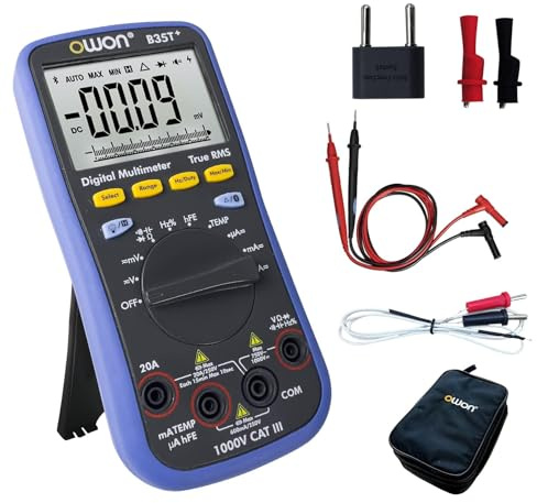 OWON B35T+ Digitalmultimeter, 6000 Counts Datalogger Multimeter Temperaturmessgerät mit T-RMS, Sprachwarnung und Offline-Aufzeichnung unterstützt, Bluetooth-Multitester, AD/DC-Spannungsstromtester