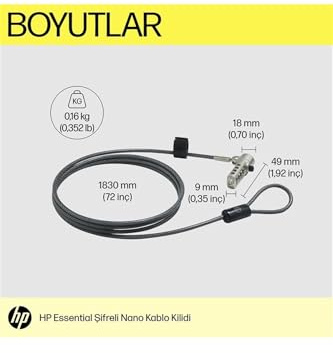 HP Essential Nano Combination Cable Lock - 6 ft Cable - 4-Digit - Combination Lock - Vinyl, Galvanized Steel - for Notebook