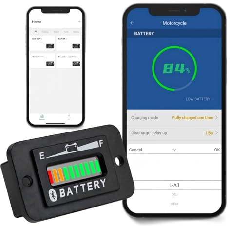 Runleader RL-BI003-BT Bluetooth Shunt Battery Indicator, Anwendbar für DC 12V bis 48V Blei-Säure LiFePO4 18650 Akkus.
