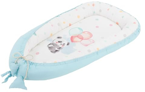Joyz Nido per Neonati Azzurro Panda 90x50 cm Cotone Bifacciale Ipoallergenico Portatile Nido Multifunzionale per Bambini Nido di Coccole da Viaggio Riduttore Neonato Bozzolo per Lettino Culla