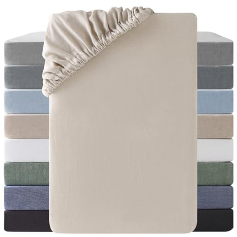 SOULFUL Fitted Sheet 160 x 200 cm, 100% Washed Cotton Camel Beige