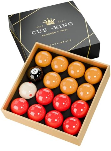 Cue-King Premium Pool Balls komplett set Grade AA, 2 16 Pool Ball Set, Biljardbollar för biljardbord, Röda och gula biljardbollar, Premium Quality