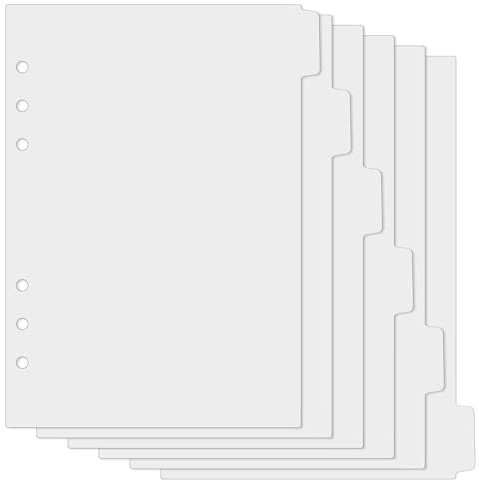 Jeffdad 6 Stycken A5 Avdelare - Plastmappar Skiljeblad Mapp Register 6 Hål Sidavskiljare för Anteckningsbok, Ringpärm, Planerare (Vit)