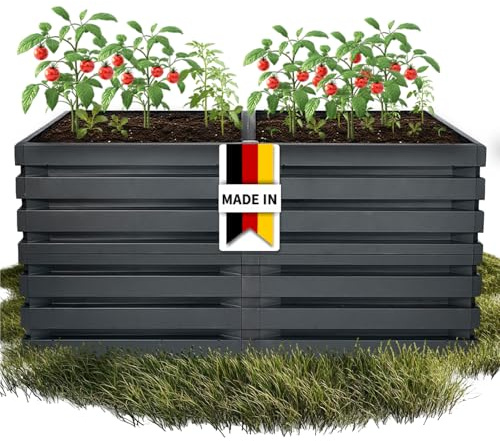 Garantia Skyline Hochbeet L 161 x 80 x 75 cm Graphite Grey aus Kunststoff | stabiles Stecksystem für Kräuterbeet, Gemüsebeet und Blumenbeet für Garten und Terrasse für draußen