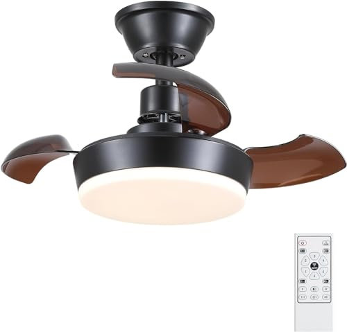 60cm Ventiladores de techo modernos con luz y mando a distancia, ventilador de techo negro con, reversible, pequeños ventiladores de techo sin aspas con luz LED regulable para dormitorio cocina