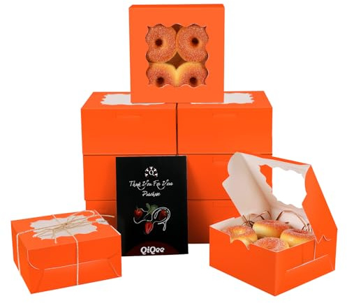 Gcardist Up Orange 15.2x15.2x7.6cm 15Pcs Cookie Box with Window Pastry Macaron Bakery Box For Packaging (6x6x3 inch)